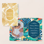 海シーブルーゴールドフォイルトロピカルウェディング招待 箔カード (ディスプレー)