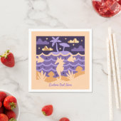 海シーホースフィッシュアイランドパームパーソナライズされたツリー スタンダードカクテルナプキン (インサイチュ)