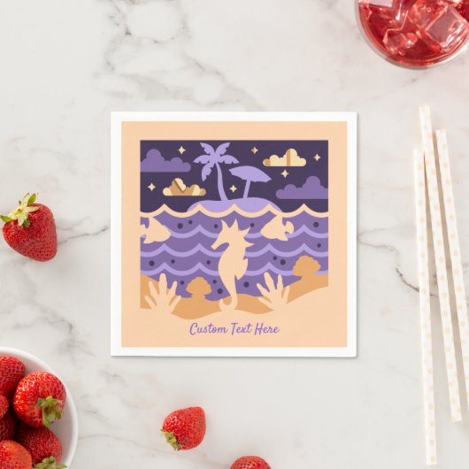 海シーホースフィッシュアイランドパームパーソナライズされたツリー スタンダードカクテルナプキン (インサイチュ)