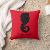 海シーホース黒パーソナライズされた赤 クッション (ブランケット)