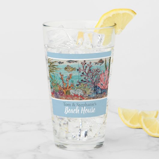 海シーライフカスタムビーチハウスフィッシュコーラルアート  タンブラーグラス (アイス裏面)