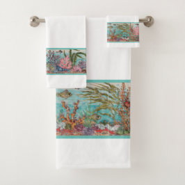 海シーライフフィッシュホワイトアクアヴィンテージビーチハウス バスタオルセット