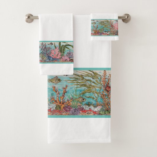 海シーライフフィッシュホワイトアクアヴィンテージビーチハウス バスタオルセット (インサイチュ)