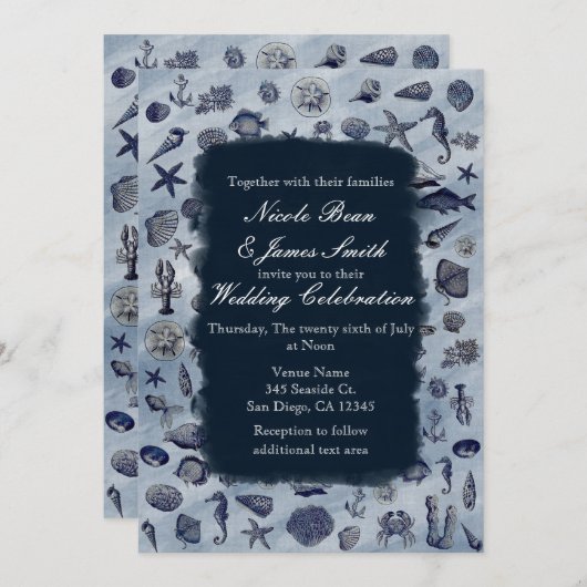 海シーライフ航海のシーシェルビーチ結婚式 招待状 (正面/裏面)