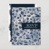 海シーライフ航海のシーシェルビーチRSVP インビテーションポストカード (正面/裏面)