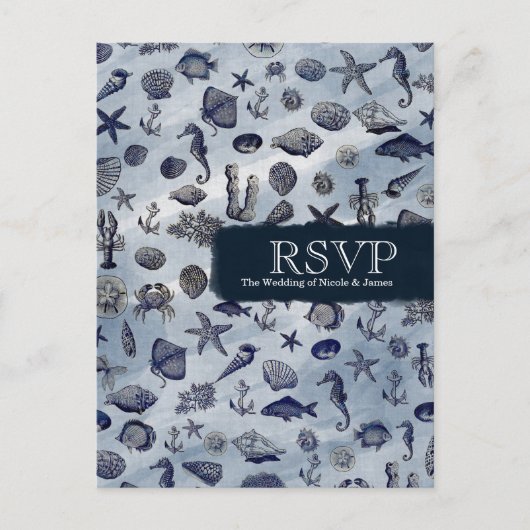 海シーライフ航海のシーシェルビーチRSVP インビテーションポストカード (正面)