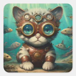 海シールの中の猫 スクエアシール