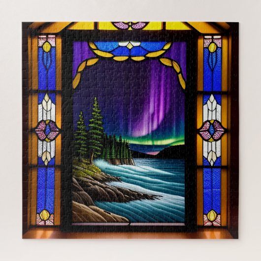 海シーンとカラフルオーロラ表示 ジグソーパズル (縦)