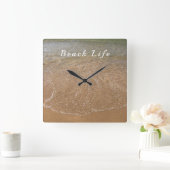海シー航海のウェーブサンディビーチウォーター引用文 スクエア壁時計 (ホーム)