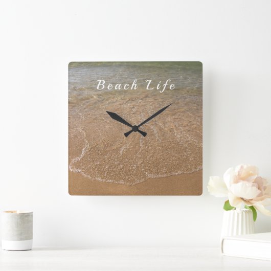 海シー航海のウェーブサンディビーチウォーター引用文 スクエア壁時計 (ホーム)
