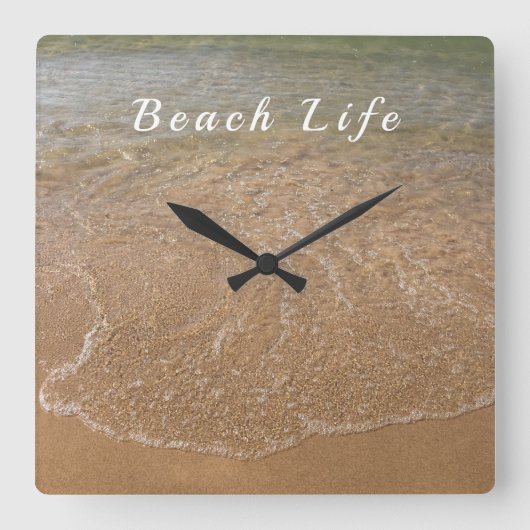 海シー航海のウェーブサンディビーチウォーター引用文 スクエア壁時計 (正面)