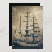 海シー航海のヴィンテージ帆船 招待状 (正面/裏面)