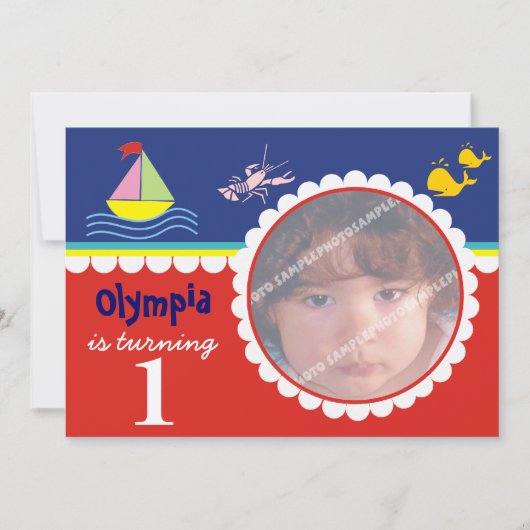 海シー誕生日招待状 招待状 (正面)