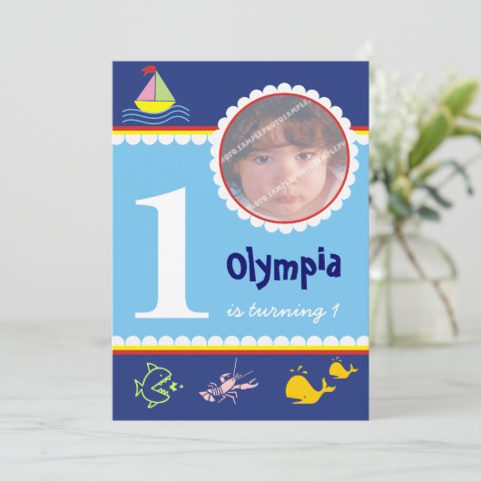 海シー誕生日招待状 招待状 (スタンド正面)