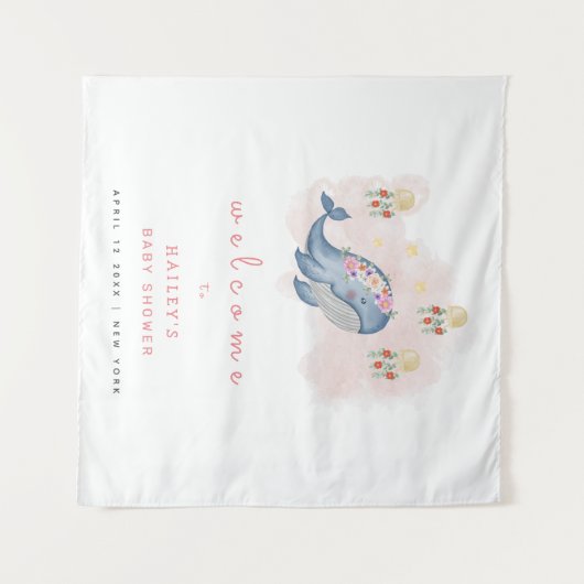 海スウィートホエールフローラベビーシャワー歓迎サイン タペストリー (正面(横))