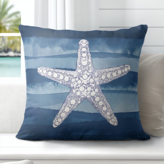 海スターフィッシュブルーホワイト装飾用クッション アウトドアクッション (Coastal Elegance Redefined: Explore Totally Coast's Exclusive Pillow Designs)