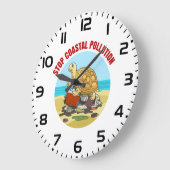 海ストップ汚染ウミガメ環境 ラージ壁時計 (傾斜)