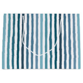 海ストライプ色の色の手書きインスパイアの ラージペーパーバッグ (正面)