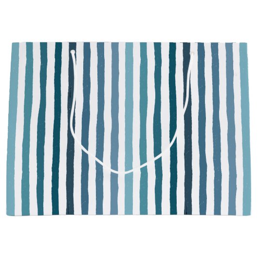 海ストライプ色の色の手書きインスパイアの ラージペーパーバッグ (正面)