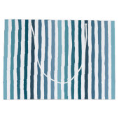 海ストライプ色の色の手書きインスパイアの ラージペーパーバッグ (裏面)