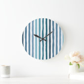 海ストライプ色の色の手書きインスパイアの ラージ壁時計 (ホーム)