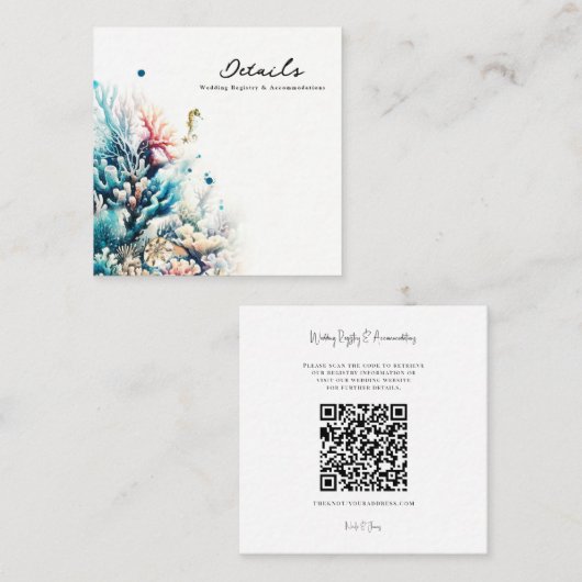 海スプラッシュコーラルウォーター結婚カラー詳細 スクエア名刺 (正面/裏面)