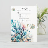 海スプラッシュシーコーラルウォーターカラーウェディングRSVP 招待状 (スタンド正面)