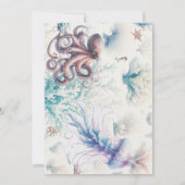 海スプラッシュシーコーラルウォーターカラーウェディングRSVP 招待状 (裏面)