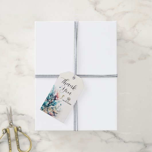 海スプラッシュシーコーラルウォーター結婚カラー ギフトタグ (より糸付き)