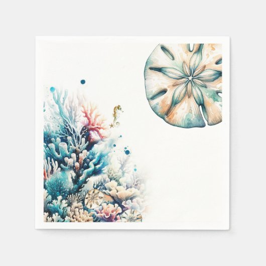 海スプラッシュシーコーラルウォーター結婚カラー スタンダードカクテルナプキン (正面)