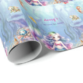 海スプラッシュ下の人魚誕生日歓迎 ラッピングペーパー (ロールコーナー)