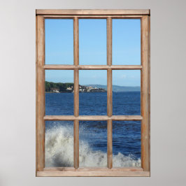 海スプレーで窓から眺める ポスター