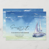 海セイルボートヨットクラブウォーターカラーブルー セーブザデート (正面/裏面)
