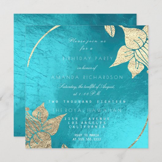 海ターコイズチャンペーンフローラバースデーパーティー 招待状 (正面/裏面)
