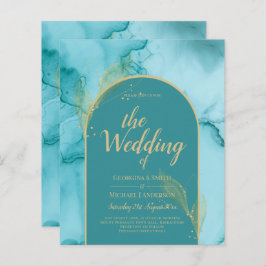 海ターコイズティール(緑がかった色)結婚金ゴールド