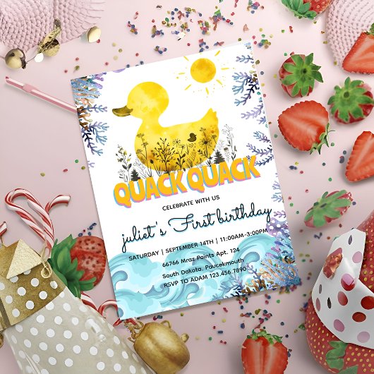 海ダッキーイエローラバガモ誕生日 招待状