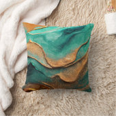 海ティール(緑がかった色)とブロンズ抽象芸術アート クッション (ブランケット)