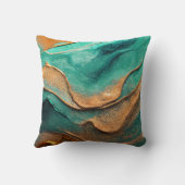 海ティール(緑がかった色)とブロンズ抽象芸術アート クッション (裏面)