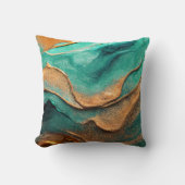 海ティール(緑がかった色)とブロンズ抽象芸術アート クッション (正面)