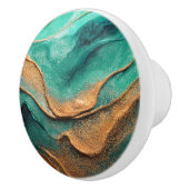 海ティール（緑がかった色）とブロンズ抽象芸術アート セラミックノブ (右)