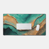 海ティール（緑がかった色）とブロンズ抽象芸術アート デスクマット (キーボード&マウス)