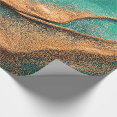 海ティール（緑がかった色）とブロンズ抽象芸術アート ラッピングペーパー (角)