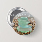 海ティール(緑がかった色)シーガラスボタンに戻る 缶バッジ (正面&裏面)