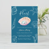 海ティール（緑がかった色）リトルパールオンザウェイベビーシャワー 招待状 (スタンド正面)