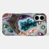 海ティール（緑がかった色）Geodeとアメジスト宝石 – Crystal Marb Case-Mate iPhoneケース (裏面 (横))