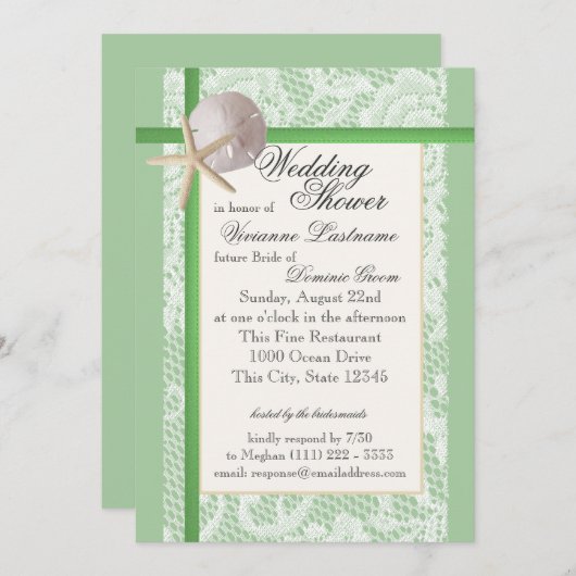 海テーマウェディングシャワーミントグリーン 招待状 (正面/裏面)