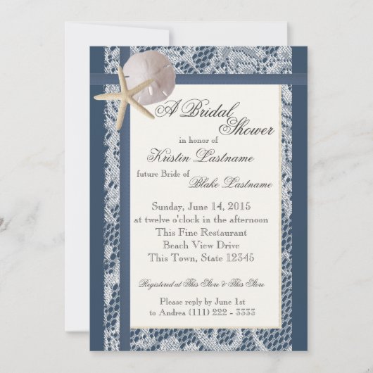 海テーマネイビーブルーウェディングシャワー 招待状 (正面)