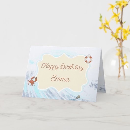 海テーマパーソナライズされたハッピーバースデー カード (黄色い花)