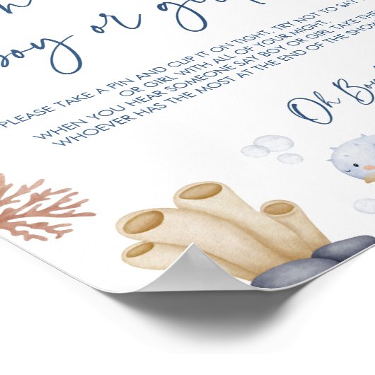 海テーマベビーシャワーゲームサイン ポスター (角)