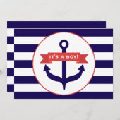 海テーマベビーシャワー招待状いかりストライプ 招待状 (正面/裏面)